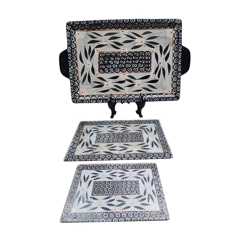 VTG Tray Trivet Set Old World Black by Temp-Tations Cutting Board Oven Ware READ